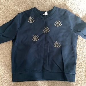 Navy Blue Sweatshirt with Leaf Beading